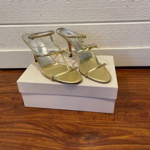 Vera Wang Gold Strapy Leather Sandals Heels